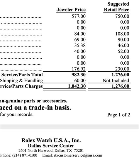 rolex service cost